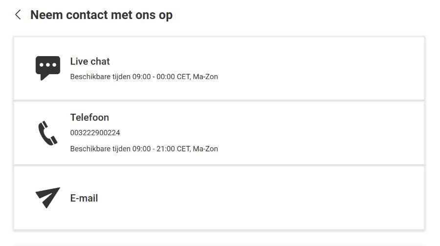 Communicatiekanalen van de bwin klantenservice