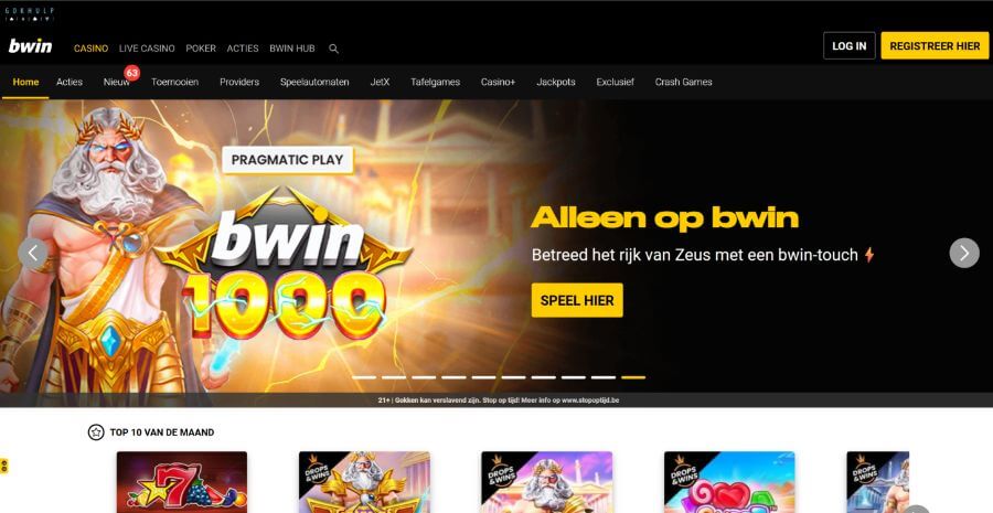 Homepage van bwin Belgium