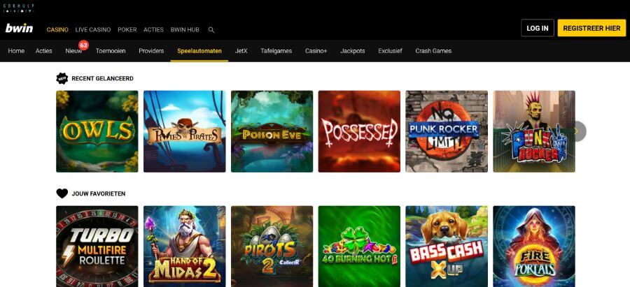 Spelaanbod qua slots van Bwin in België