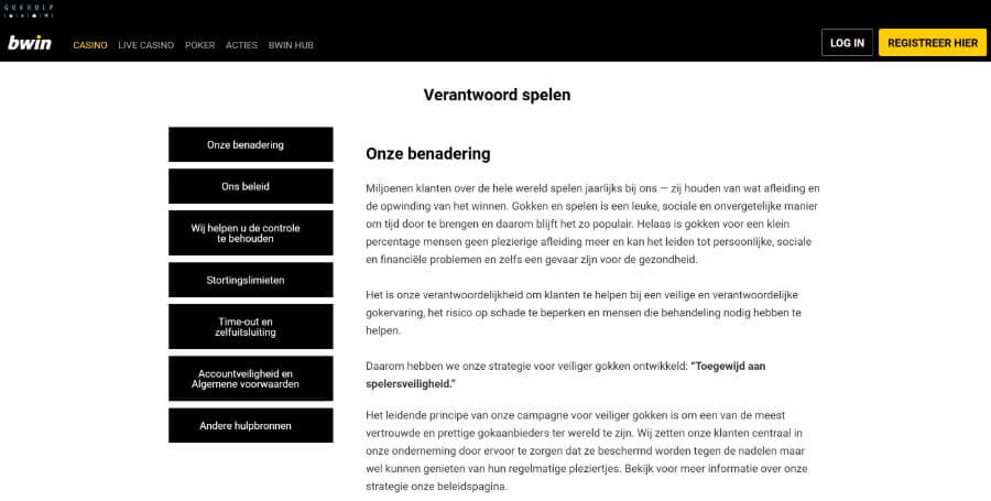 Verantwoord spelenbeleid van bwin